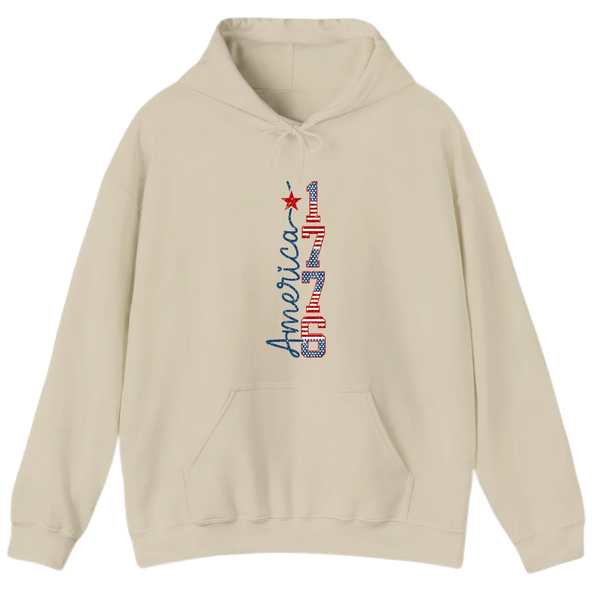 America 1776 Distressed Patriotic Hoodie in Sand