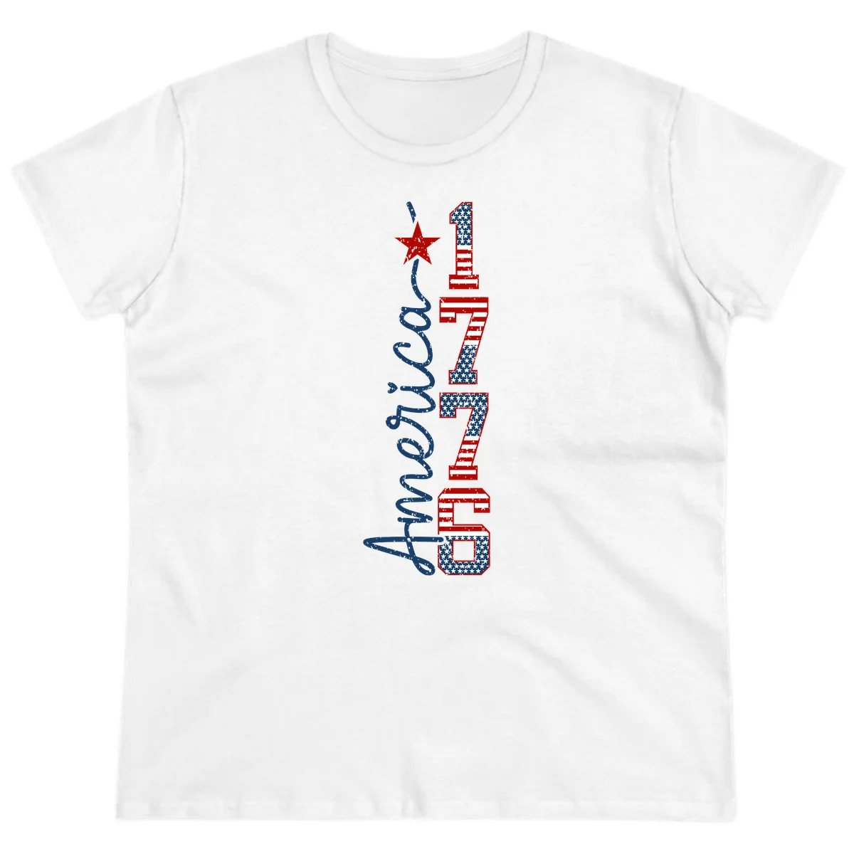 America 1776 Distressed Patriotic Ladies Tee in White