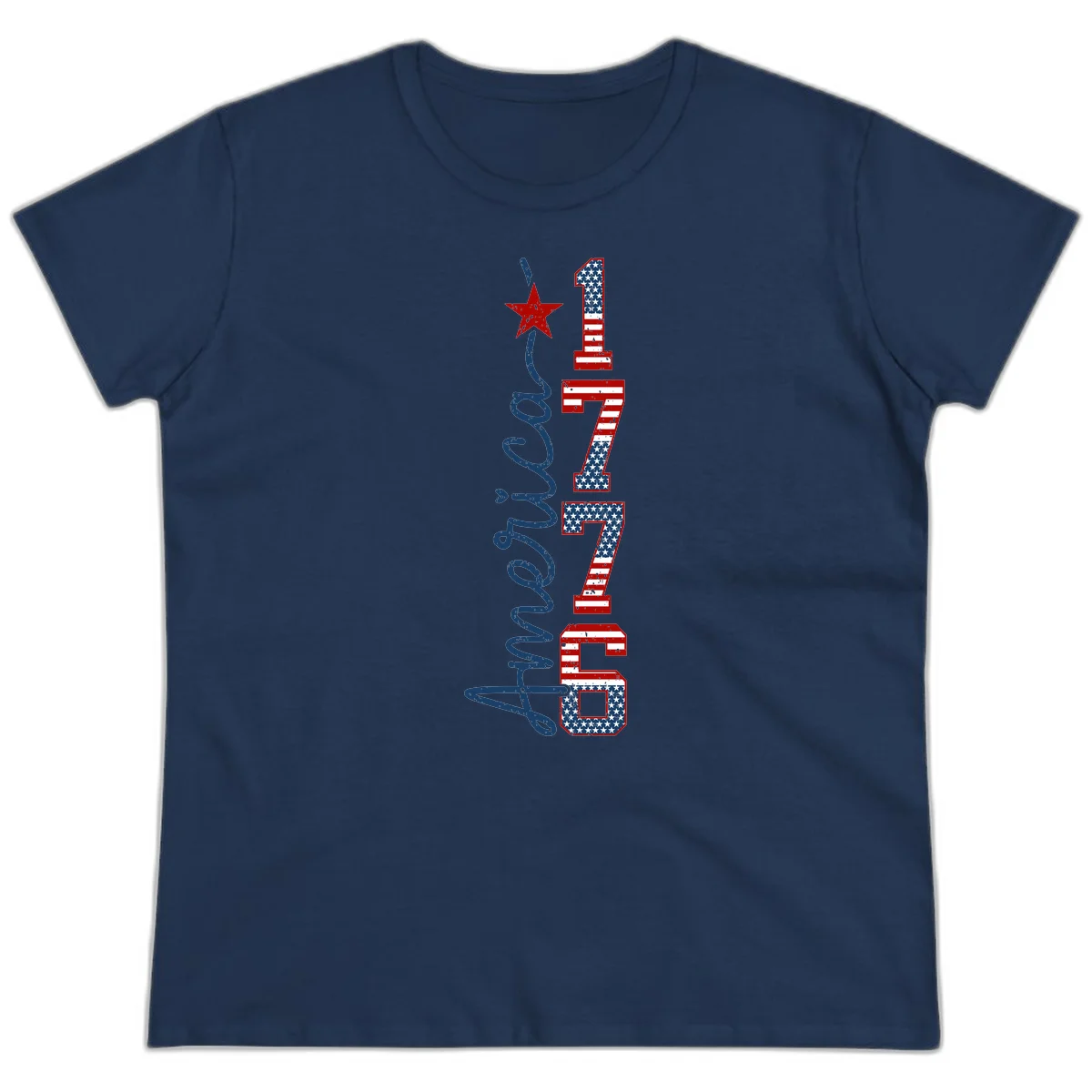 America 1776 Distressed Patriotic Ladies Tee in Navy