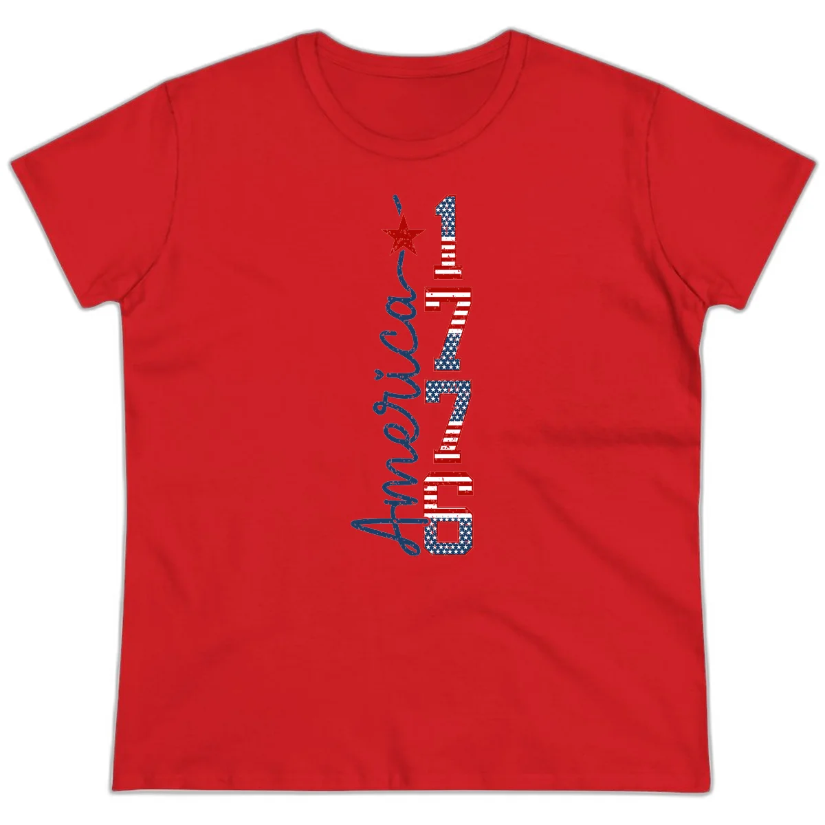 America 1776 Distressed Patriotic Ladies Tee in Red