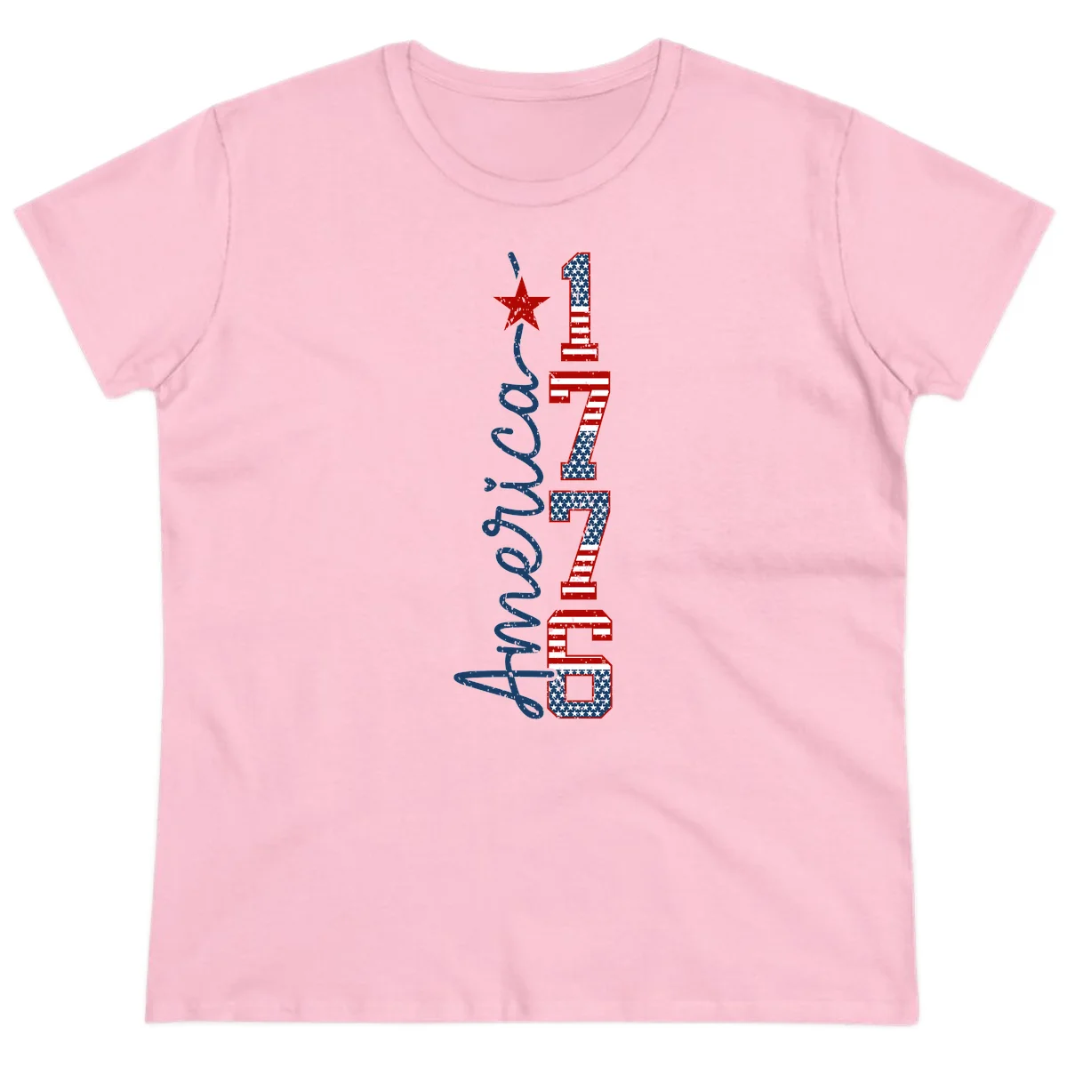 America 1776 Distressed Patriotic Ladies Tee in Light Pink