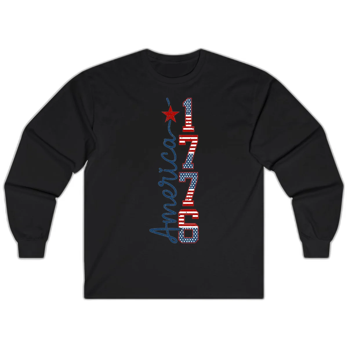 America 1776 Distressed Patriotic Long Sleeve in Black