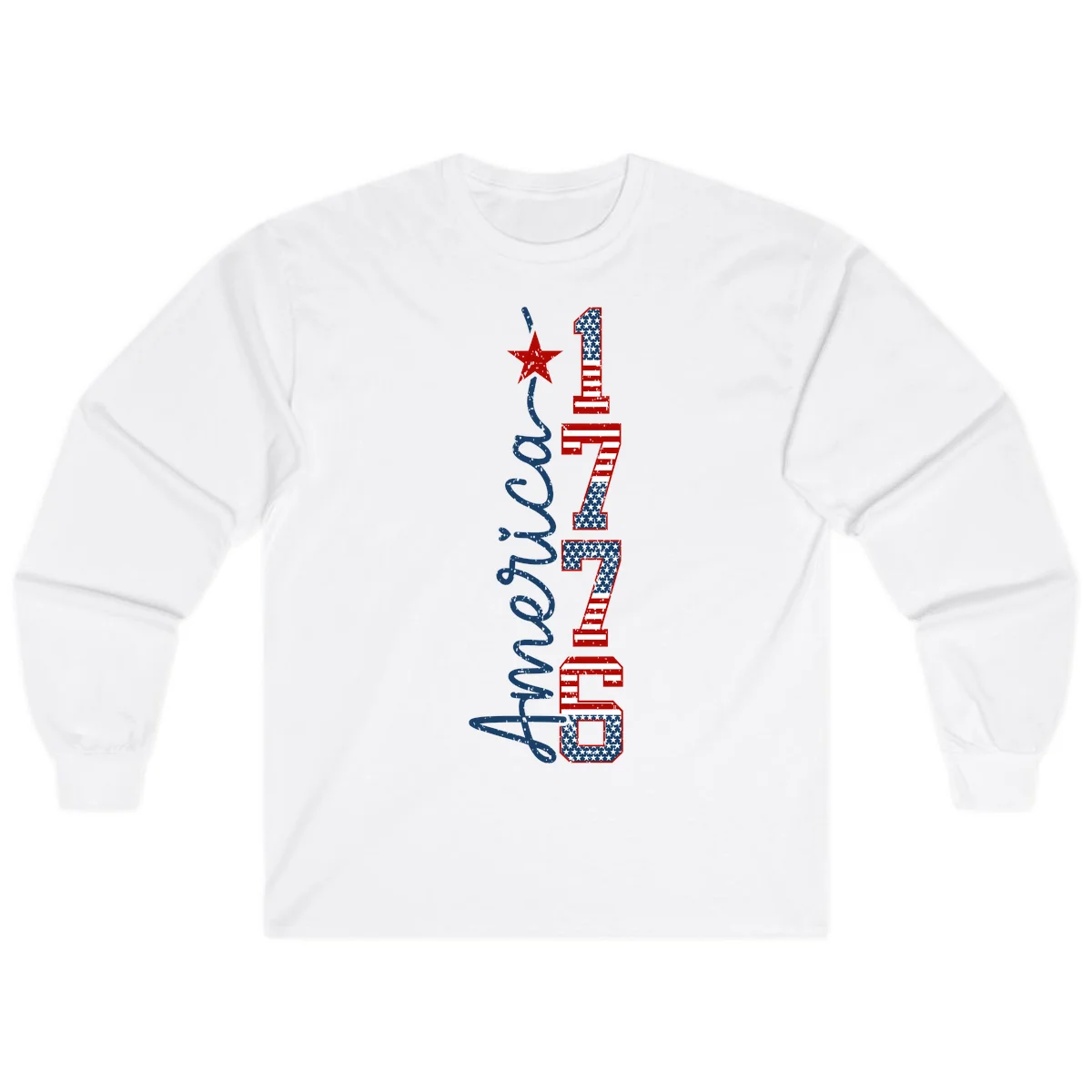 America 1776 Distressed Patriotic Long Sleeve in White