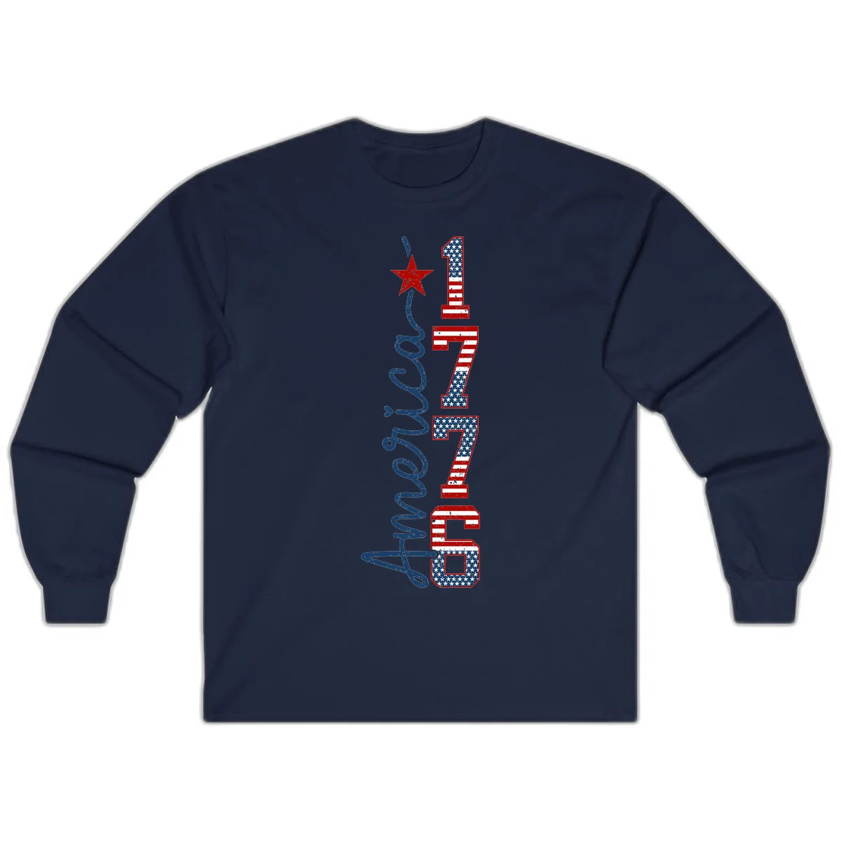 America 1776 Distressed Patriotic Long Sleeve in Navy