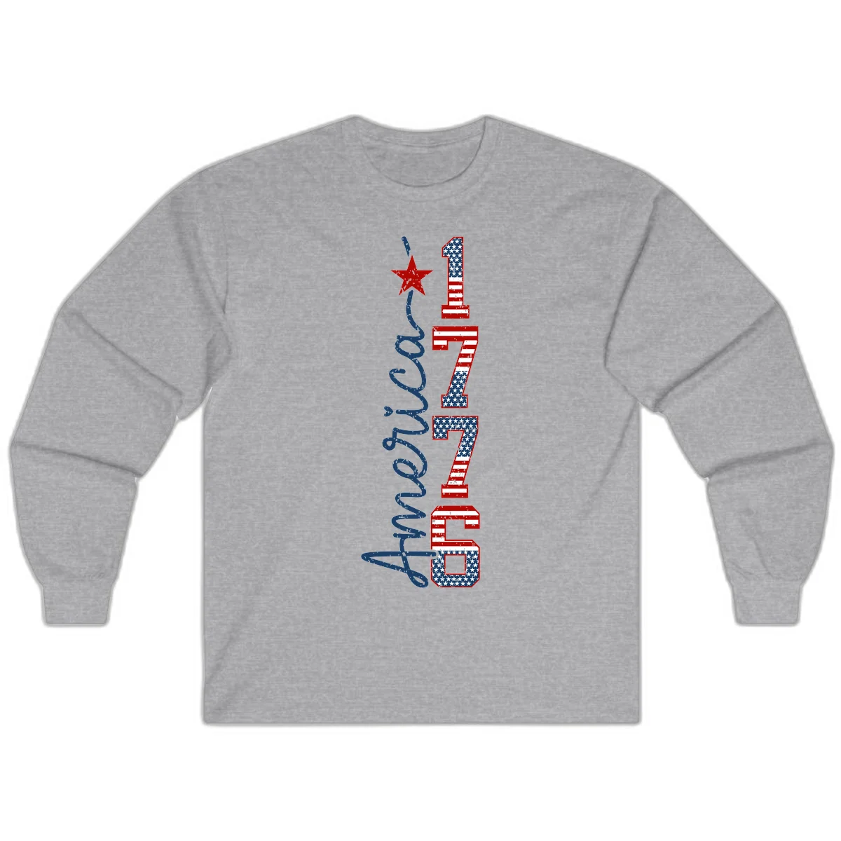 America 1776 Distressed Patriotic Long Sleeve in Sport Grey