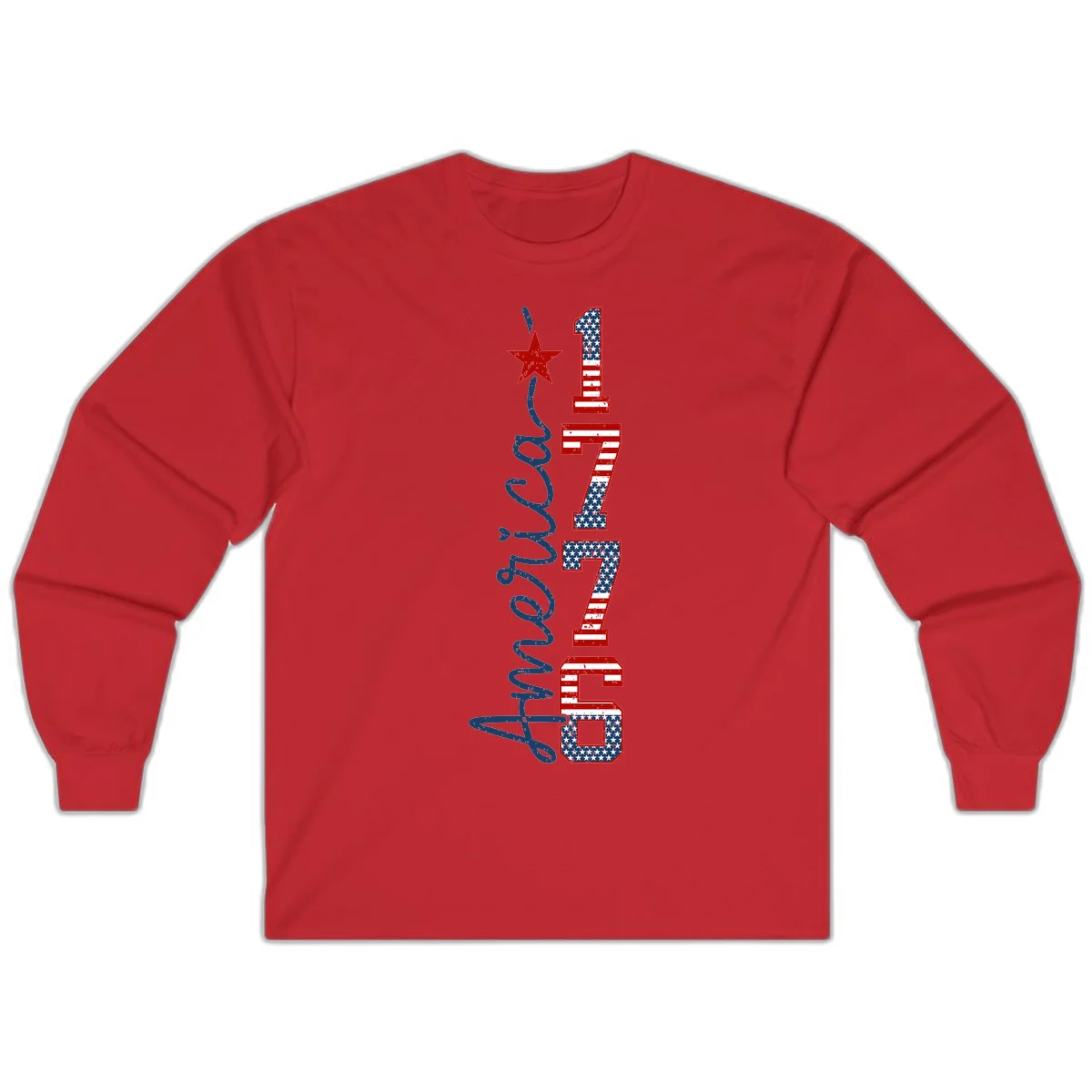 America 1776 Distressed Patriotic Long Sleeve in Red