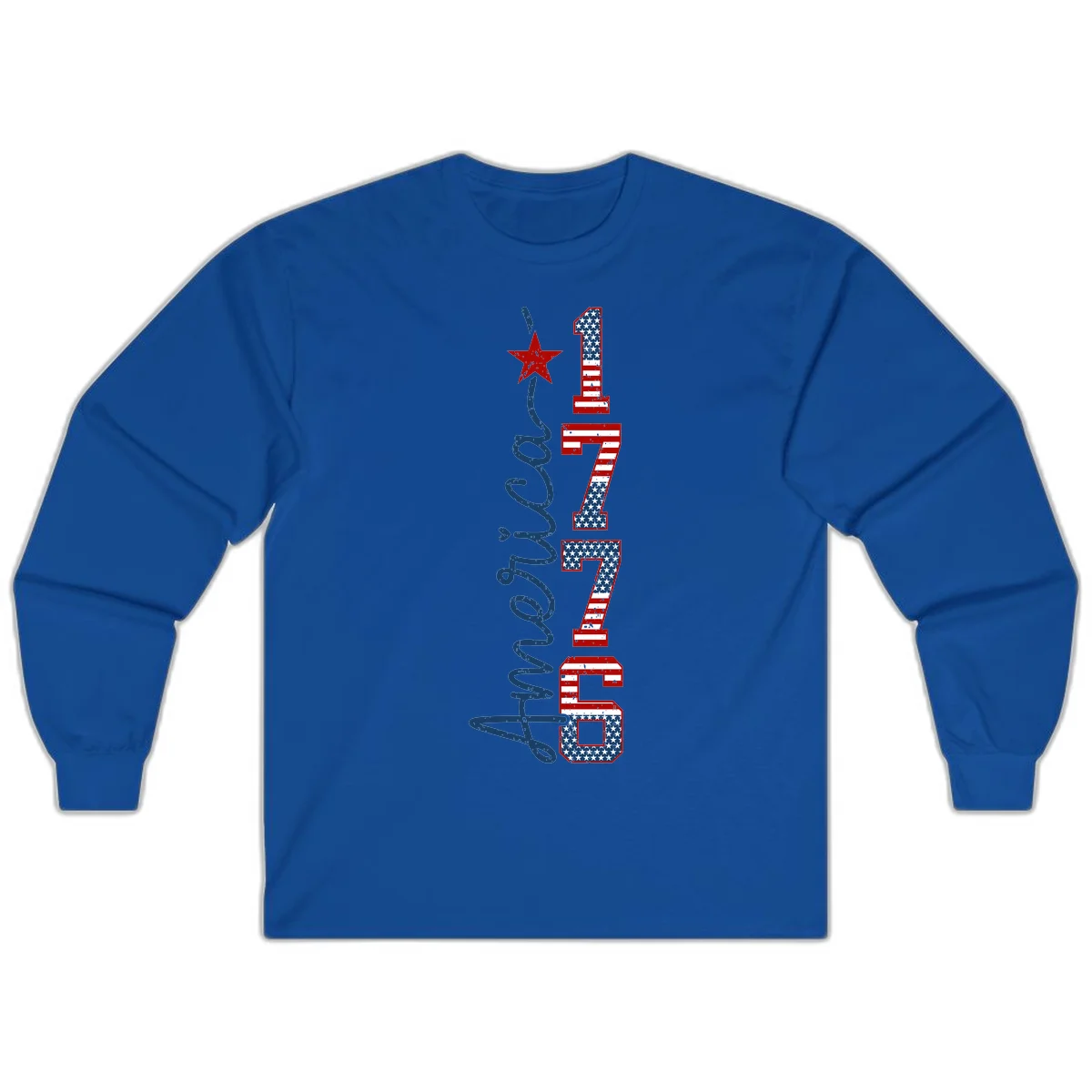 America 1776 Distressed Patriotic Long Sleeve in Royal