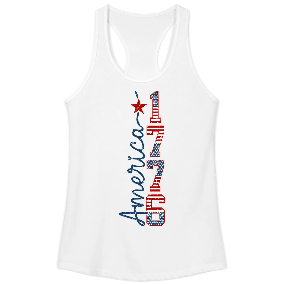 America 1776 Distressed Patriotic Ladies Tank in White