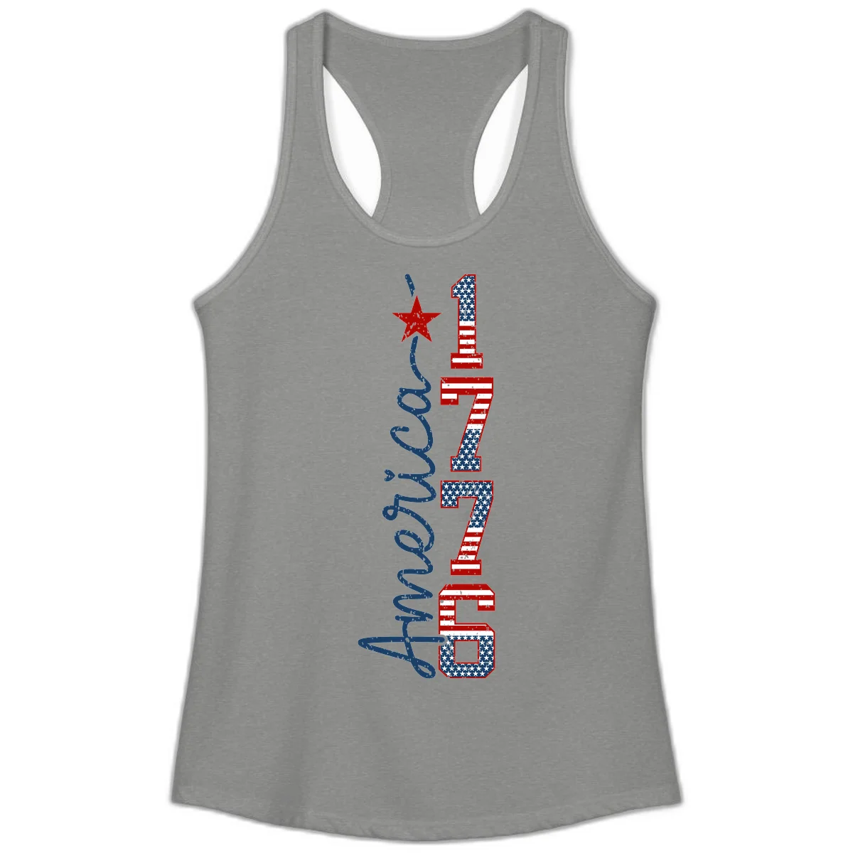 America 1776 Distressed Patriotic Ladies Tank in Heather Grey