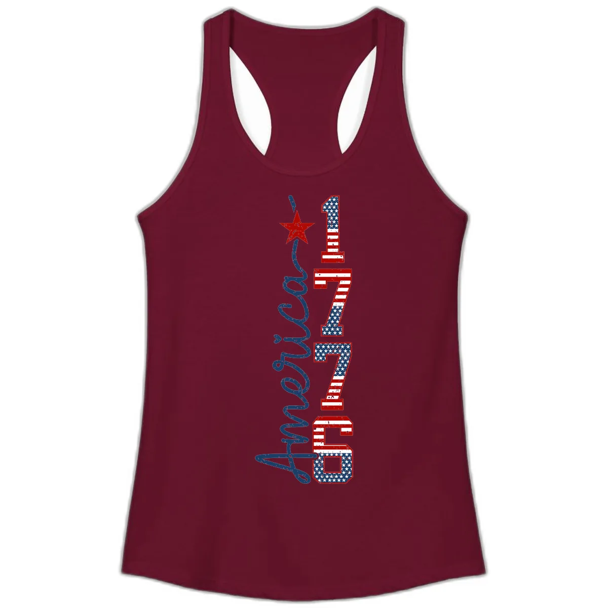 America 1776 Distressed Patriotic Celebration Design Ladies Tank in Solid Cardinal Red