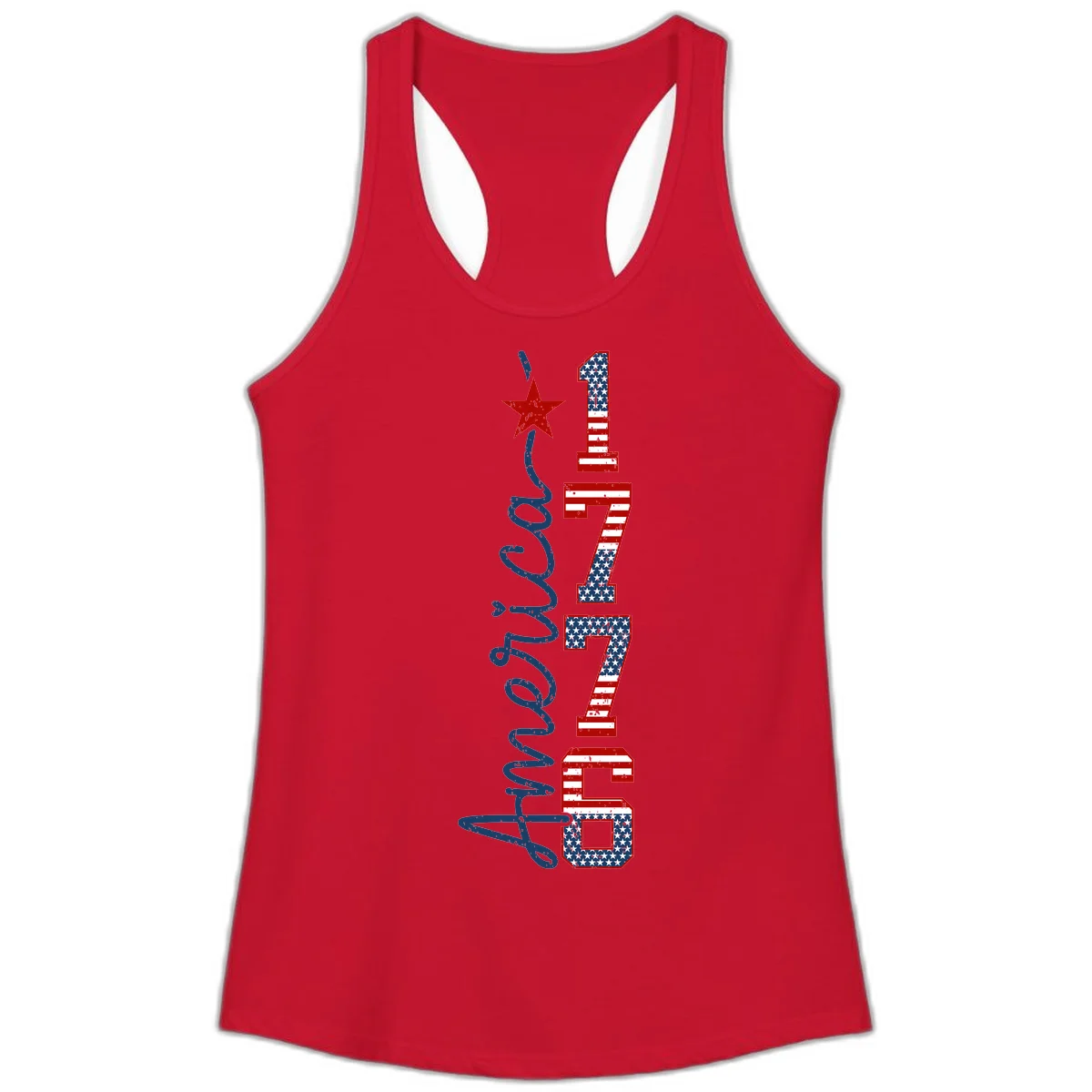 America 1776 Distressed Patriotic Ladies Tank in Solid Red