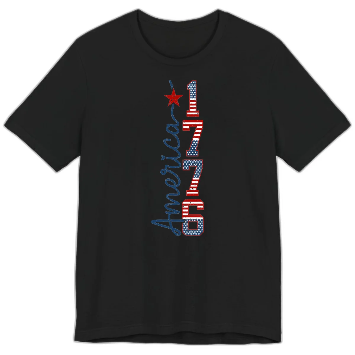 America 1776 Distressed Patriotic Premium Tee in Black