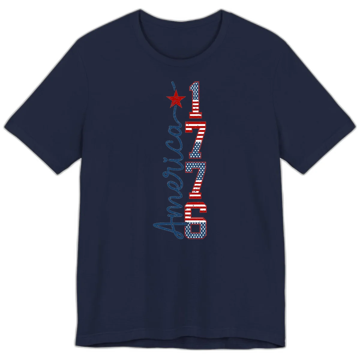 America 1776 Distressed Patriotic Premium Tee in Navy