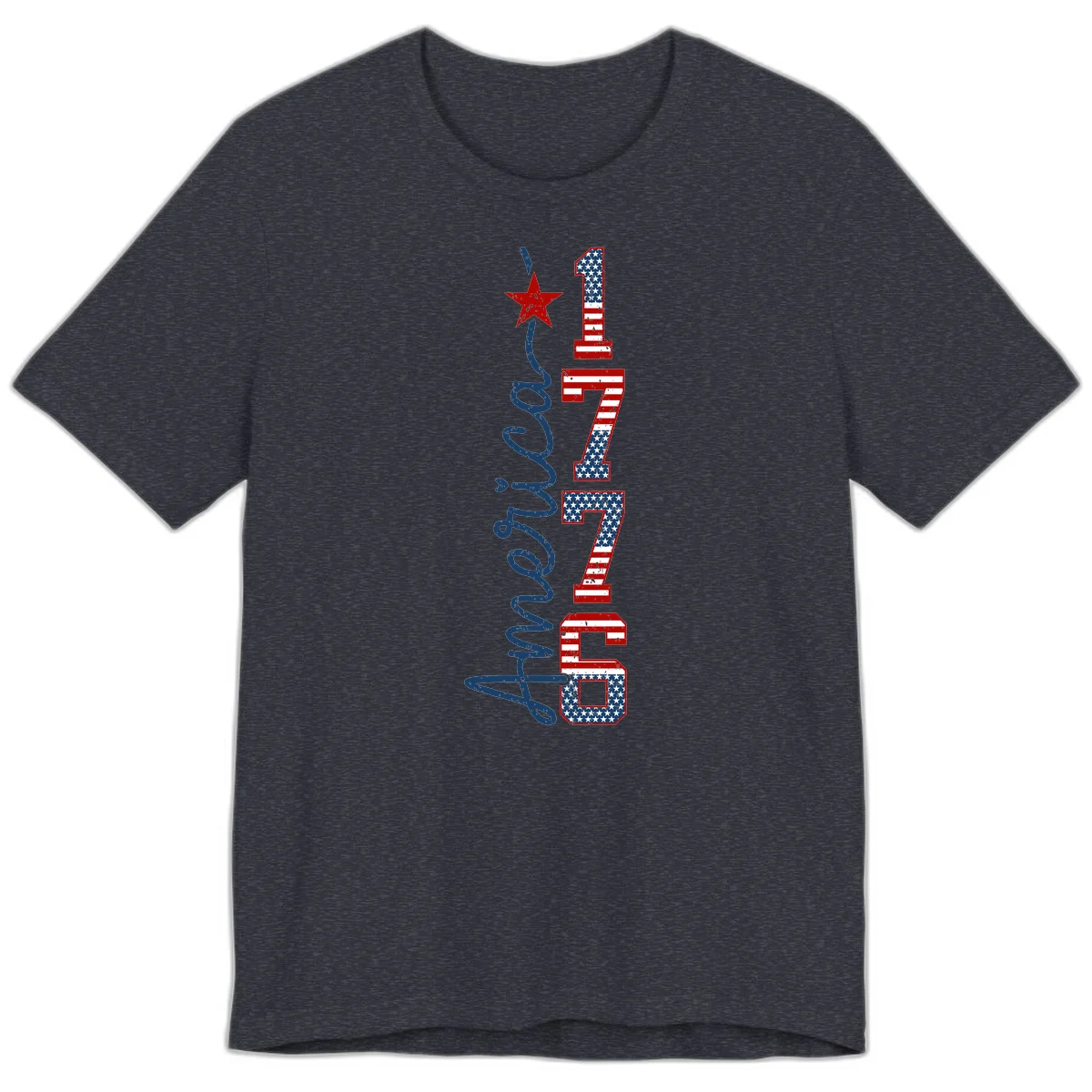America 1776 Distressed Patriotic Premium Tee in Heather Navy