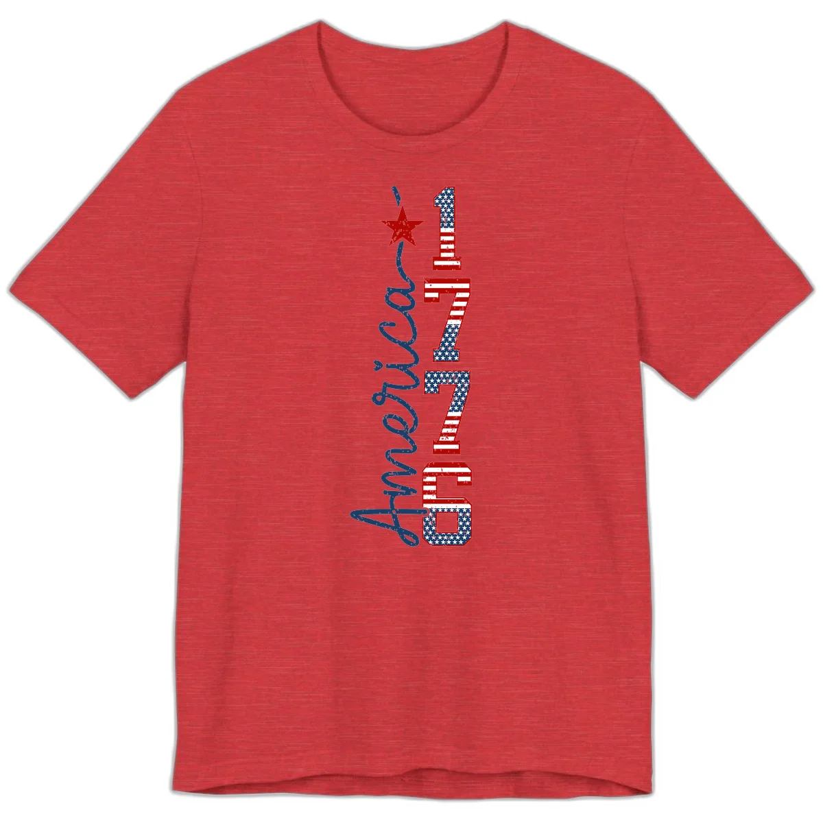 America 1776 Distressed Patriotic Premium Tee in Heather Red