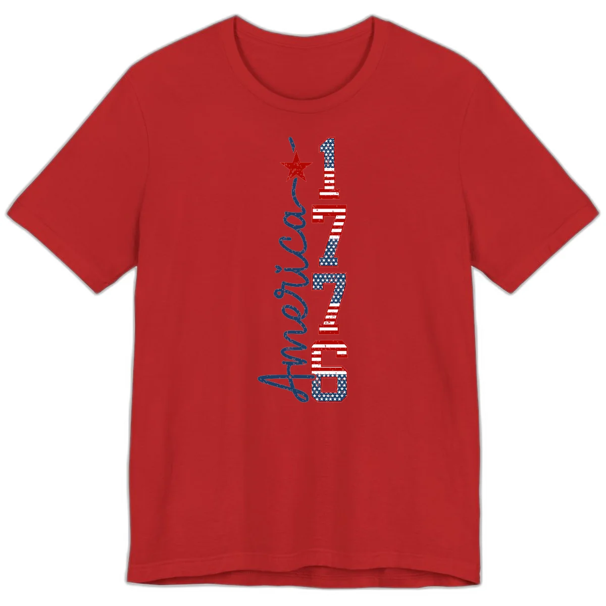 America 1776 Distressed Patriotic Premium Tee in Red