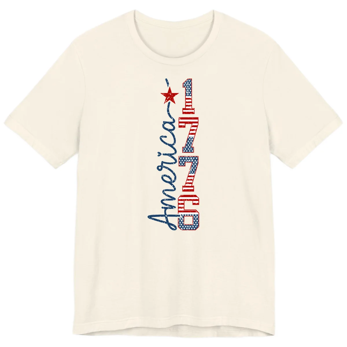America 1776 Distressed Patriotic Premium Tee in Natural