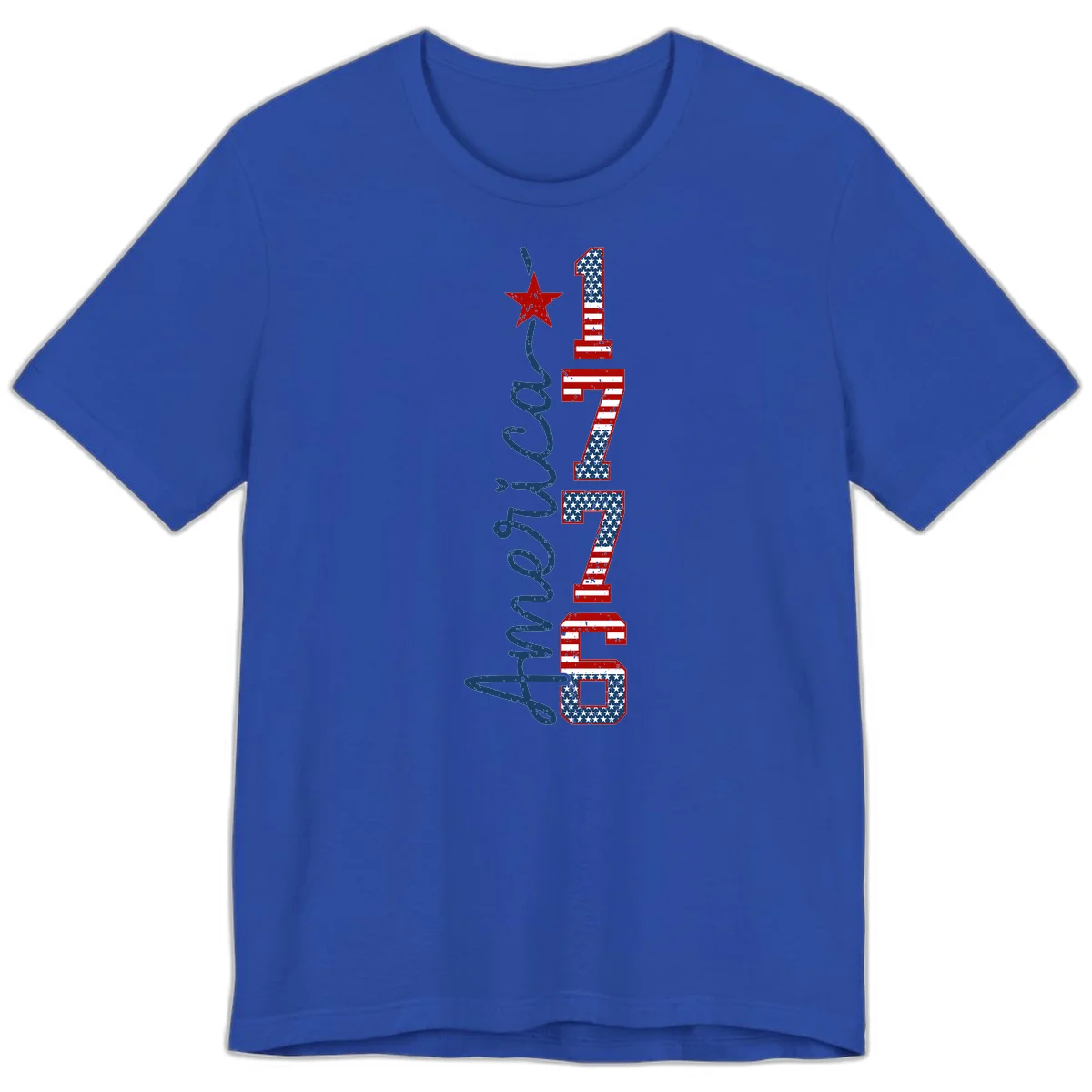 America 1776 Distressed Patriotic Premium Tee in True Royal