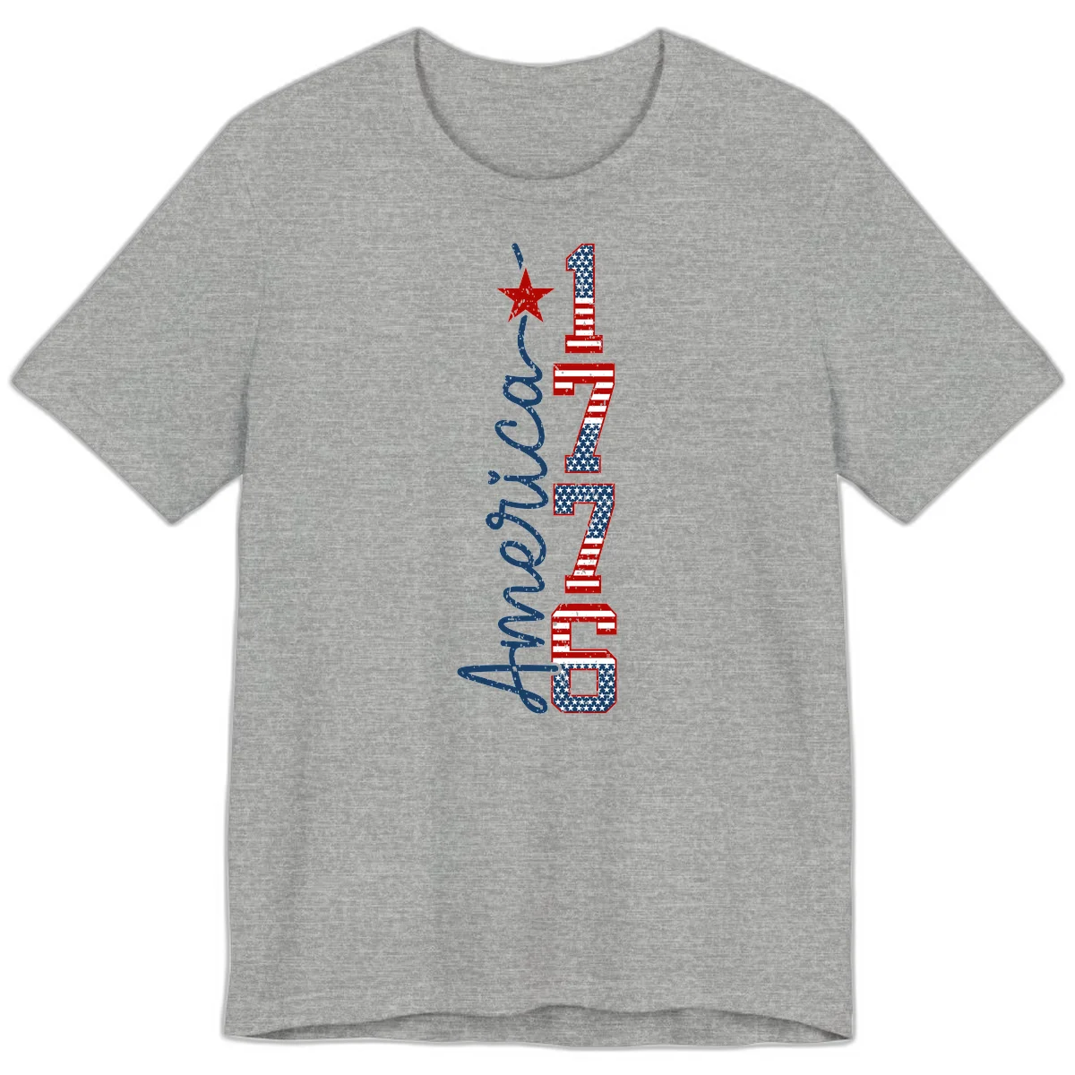 America 1776 Distressed Patriotic Premium Tee in Athletic Heather