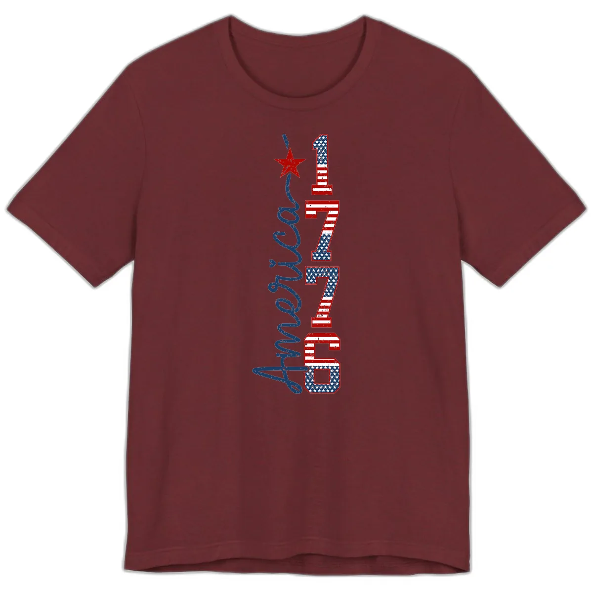 America 1776 Distressed Patriotic Celebration Design Premium T-Shirt in Heather Cardinal
