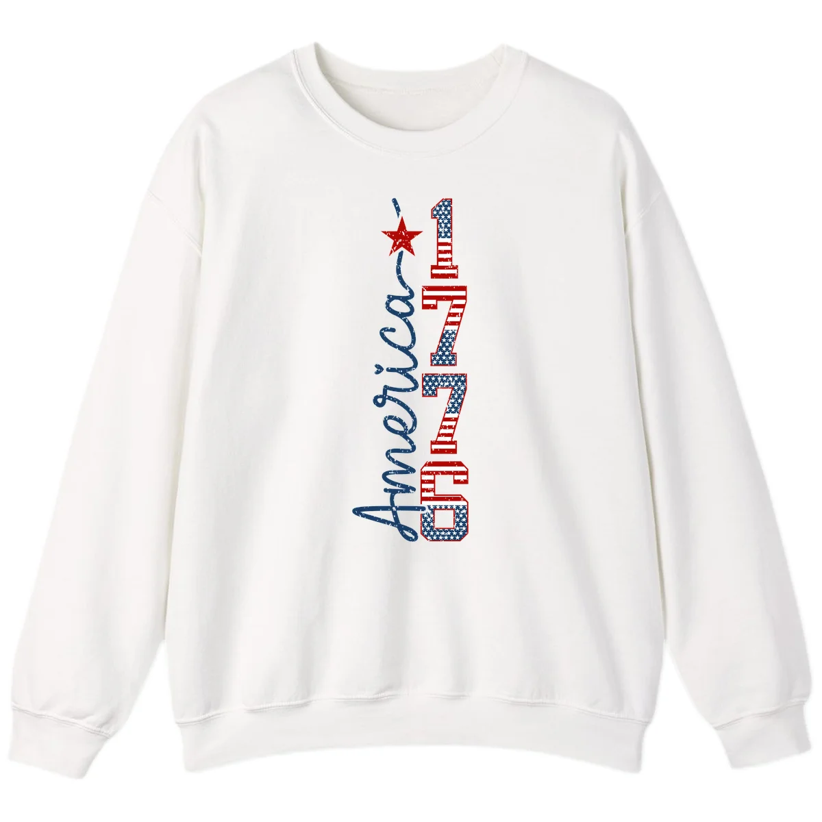 America 1776 Distressed Patriotic Sweatshirt in White