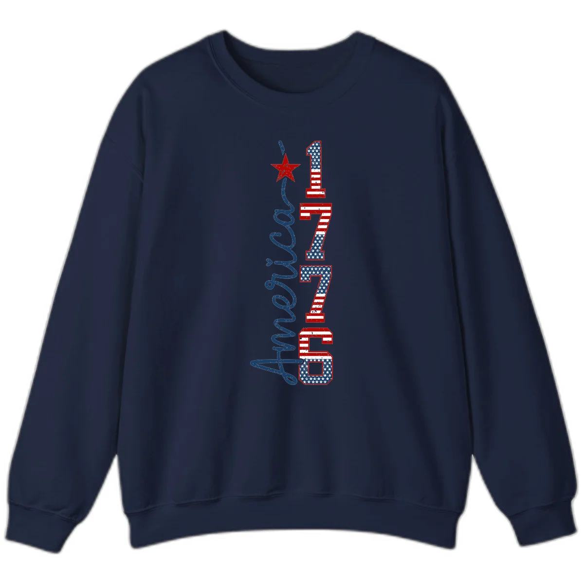 America 1776 Distressed Patriotic Sweatshirt in Navy