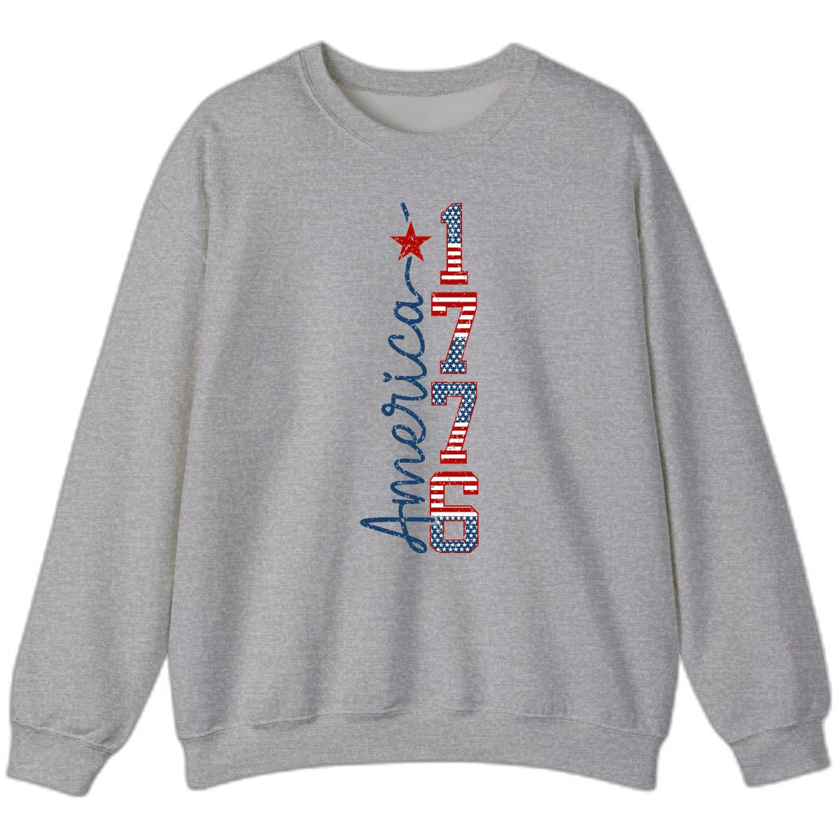 America 1776 Distressed Patriotic Sweatshirt in Sport Grey