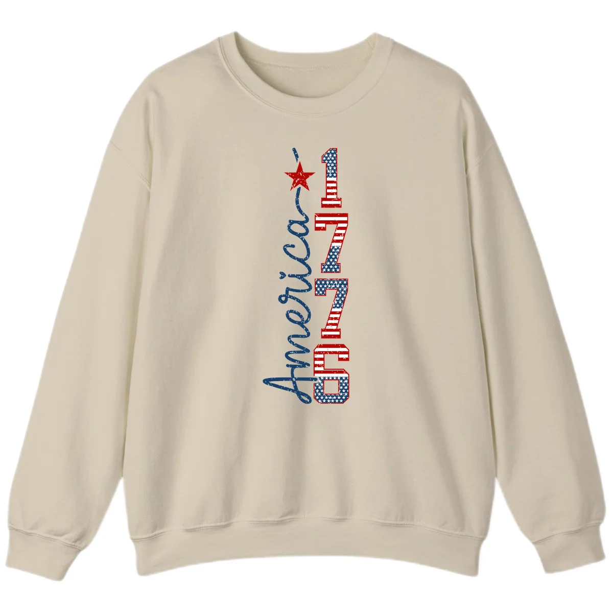 America 1776 Distressed Patriotic Sweatshirt in Sand
