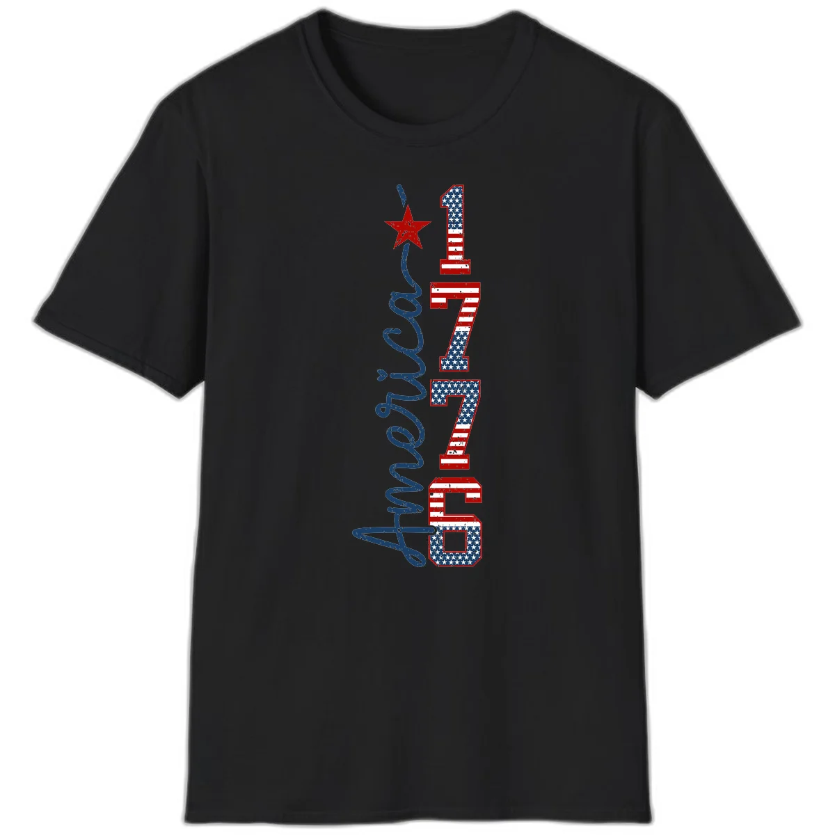 America 1776 Distressed Patriotic T-Shirt in Black