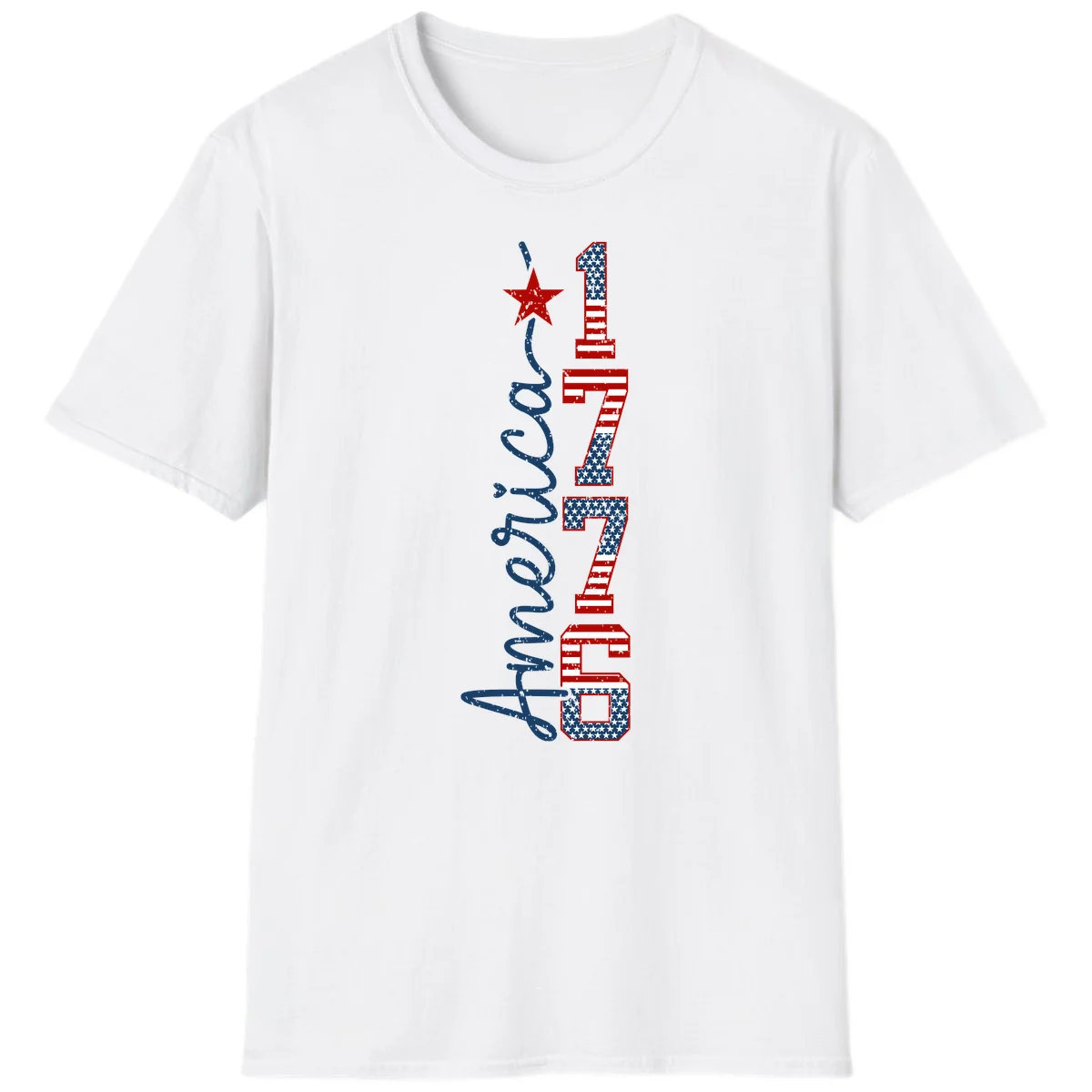 America 1776 Distressed Patriotic T-Shirt in White