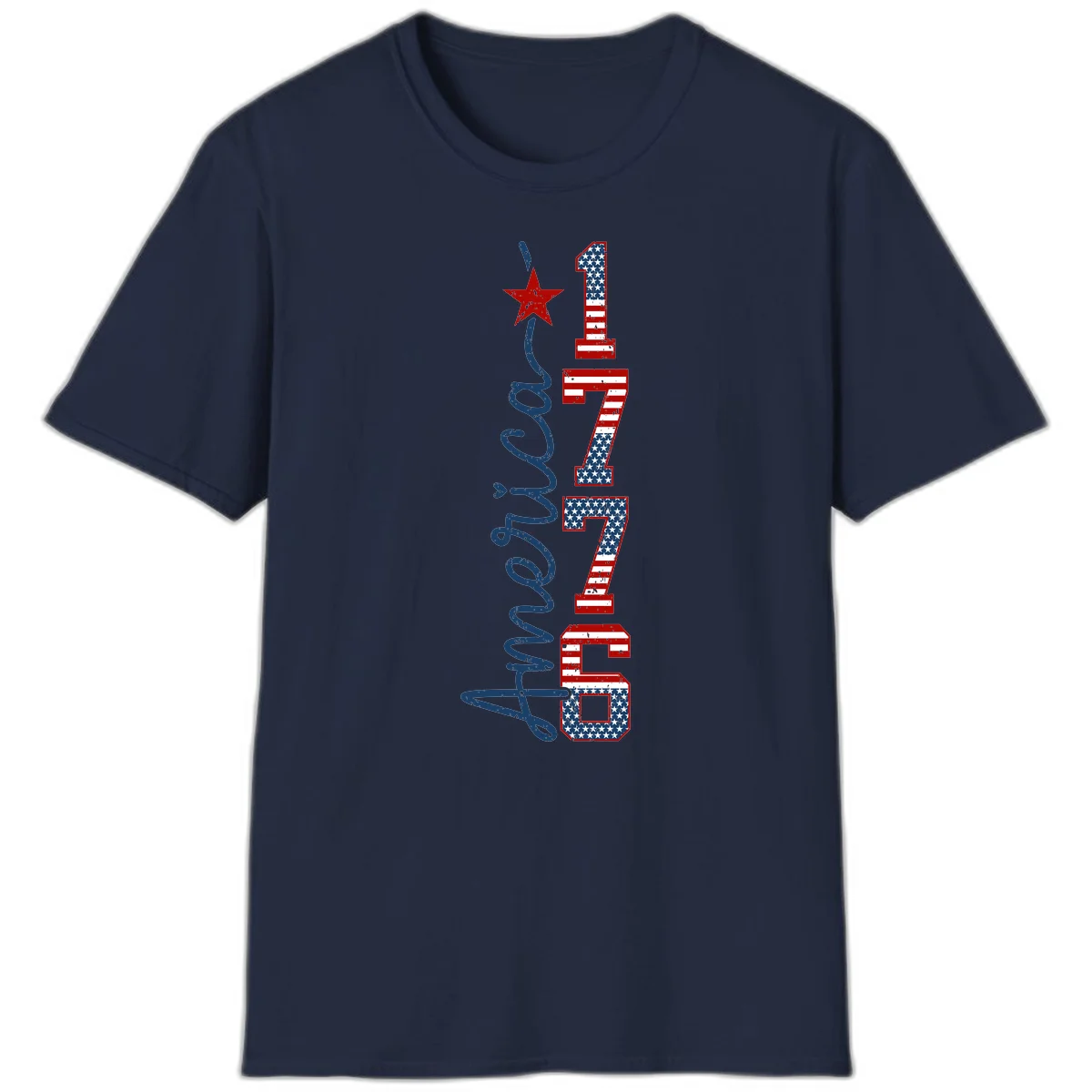 America 1776 Distressed Patriotic T-Shirt in Navy