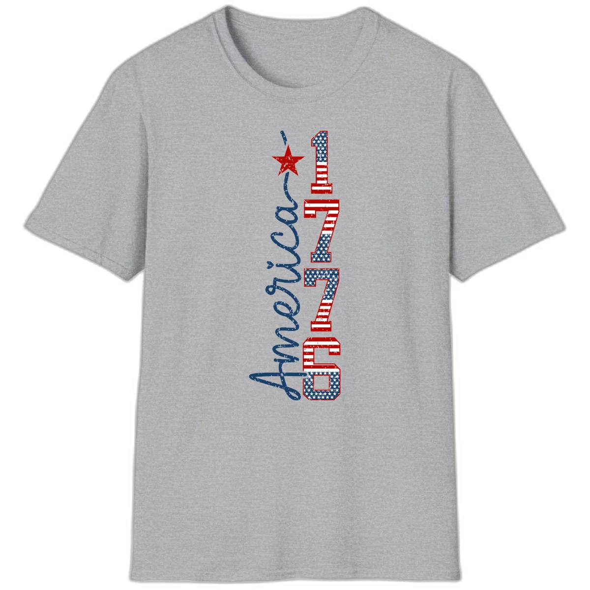 America 1776 Distressed Patriotic T-Shirt in Sport Grey
