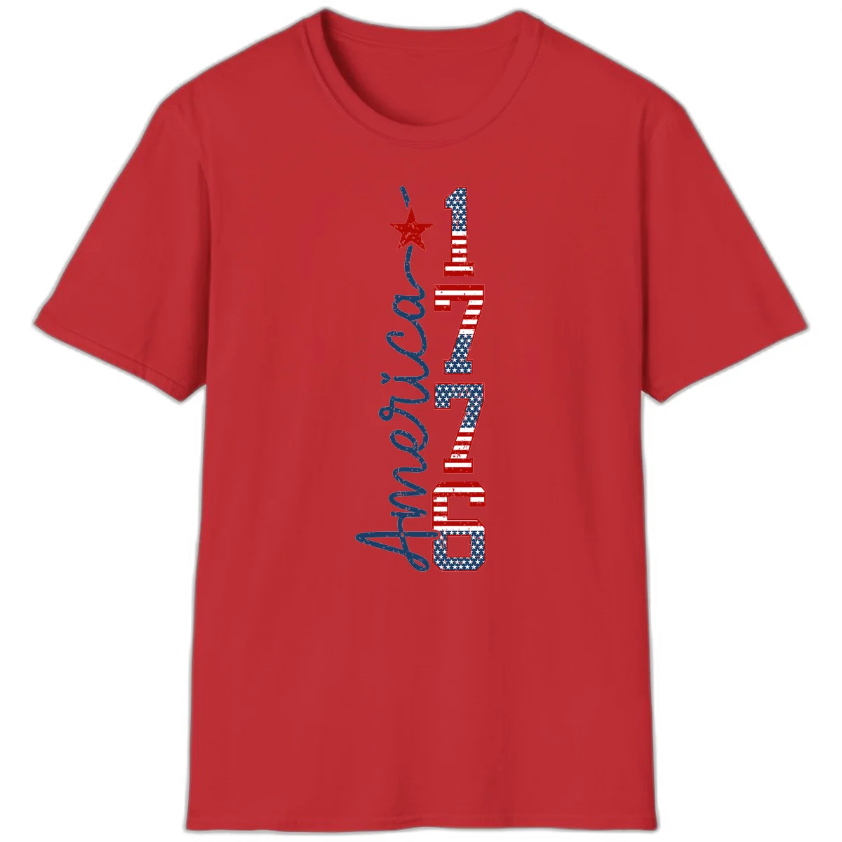 America 1776 Distressed Patriotic T-Shirt in Red