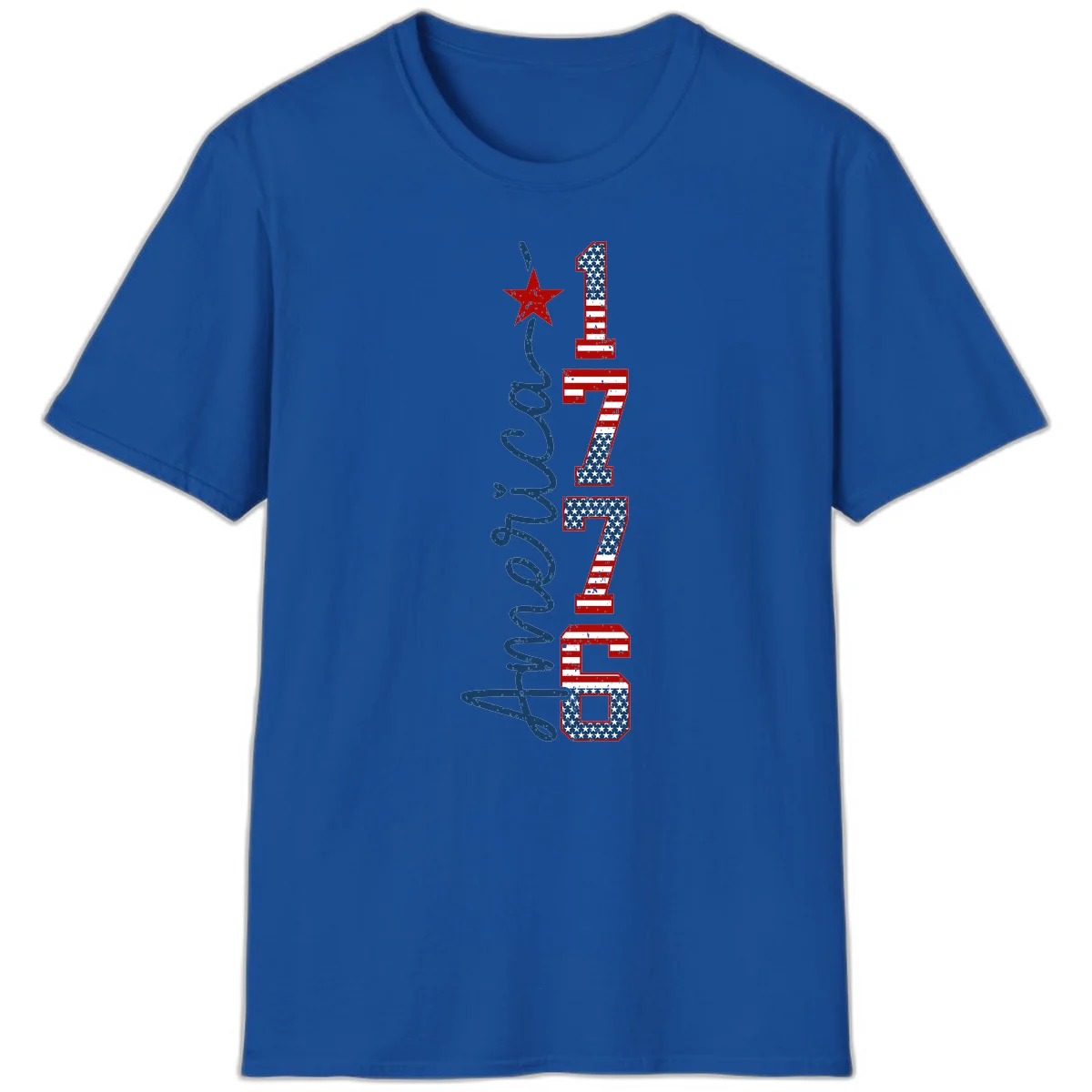 America 1776 Distressed Patriotic T-Shirt in Royal