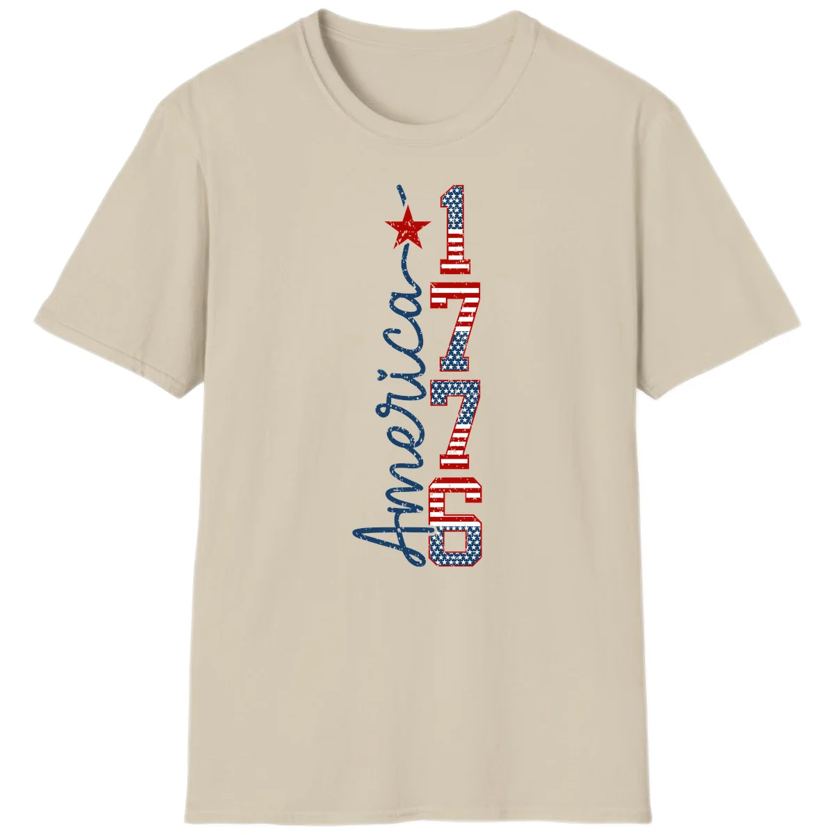 America 1776 Distressed Patriotic T-Shirt in Sand