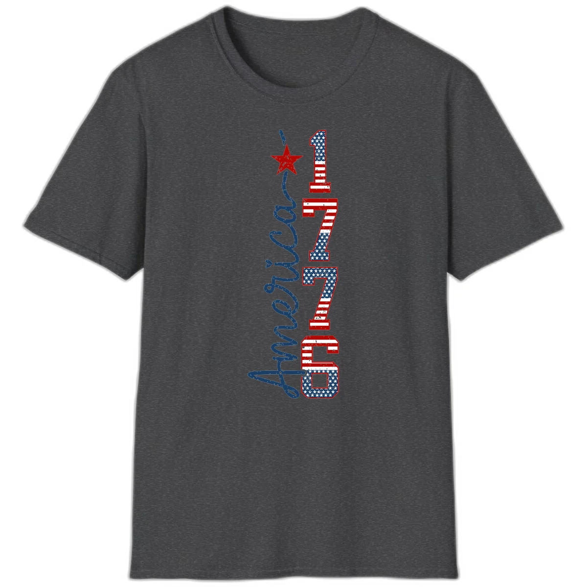 America 1776 Distressed Patriotic T-Shirt in Dark Heather