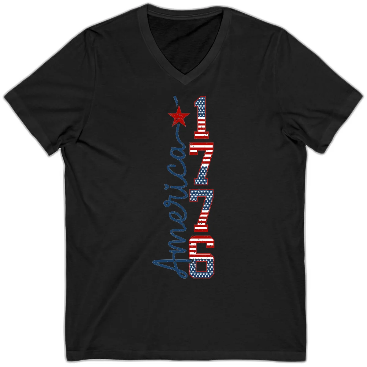 America 1776 Distressed Patriotic V-Neck in Black