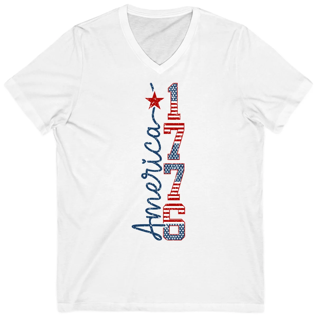 America 1776 Distressed Patriotic V-Neck in White