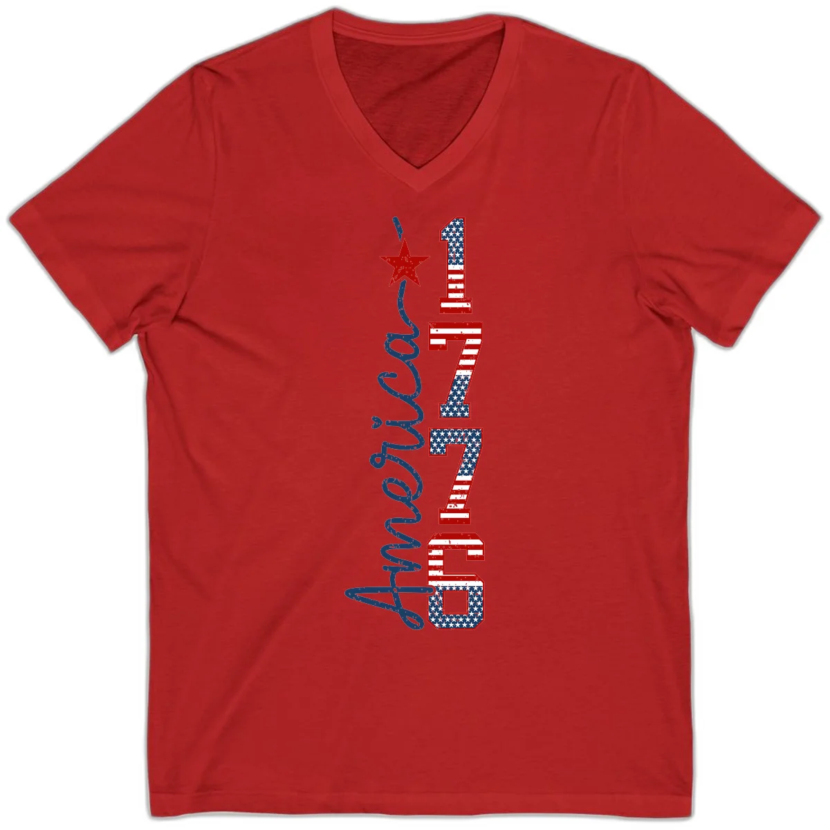 America 1776 Distressed Patriotic V-Neck in Red