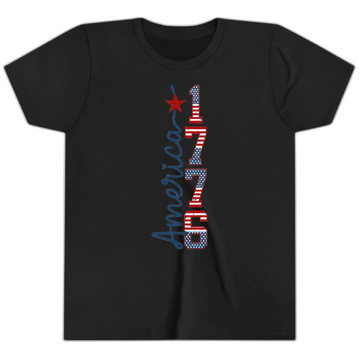America 1776 Distressed Patriotic Youth T-Shirt in Black