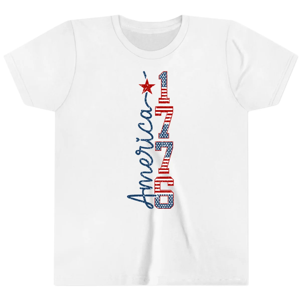 America 1776 Distressed Patriotic Youth T-Shirt in White