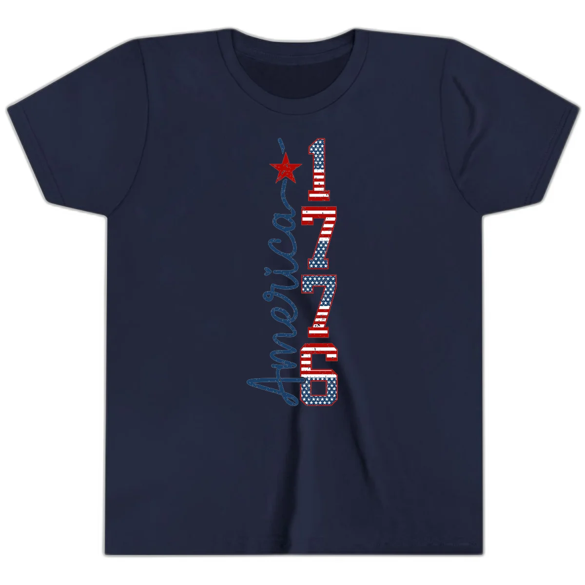 America 1776 Distressed Patriotic Youth T-Shirt in Navy