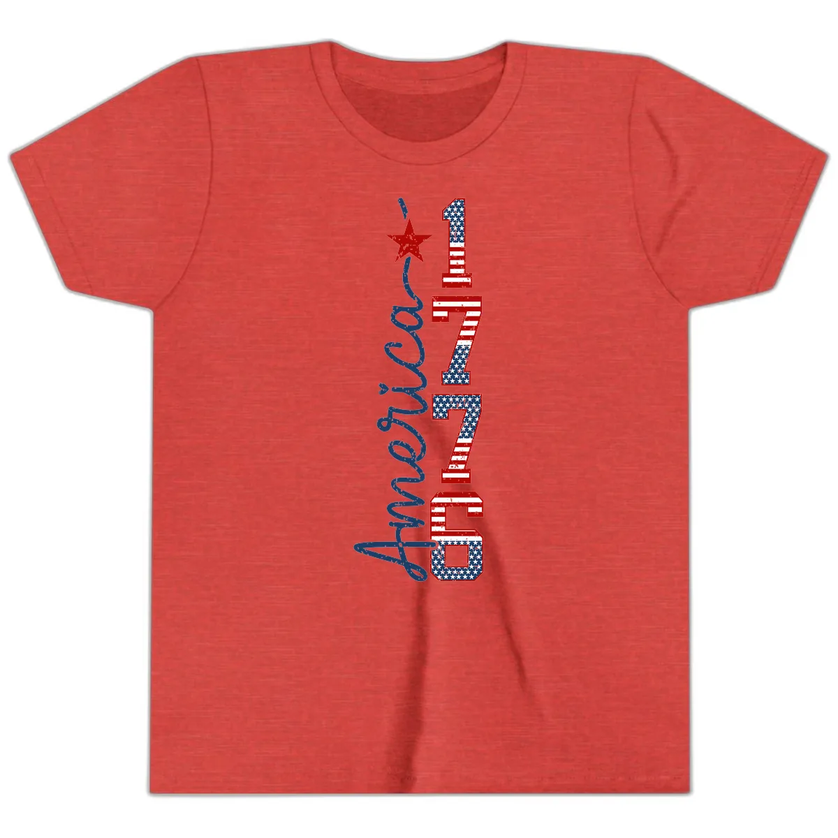 America 1776 Distressed Patriotic Celebration Design Youth T-Shirt in Heather Red