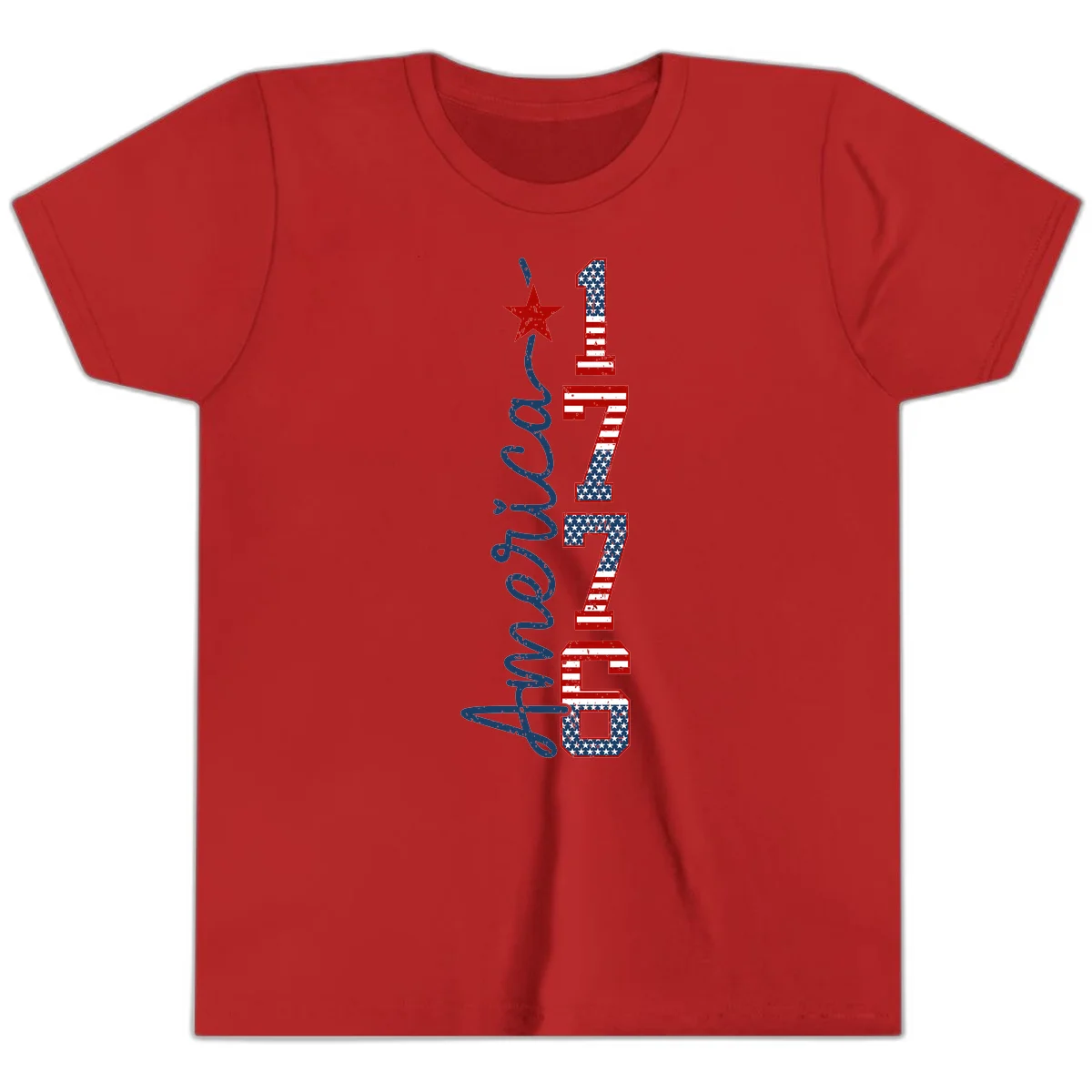 America 1776 Distressed Patriotic Youth T-Shirt in Red