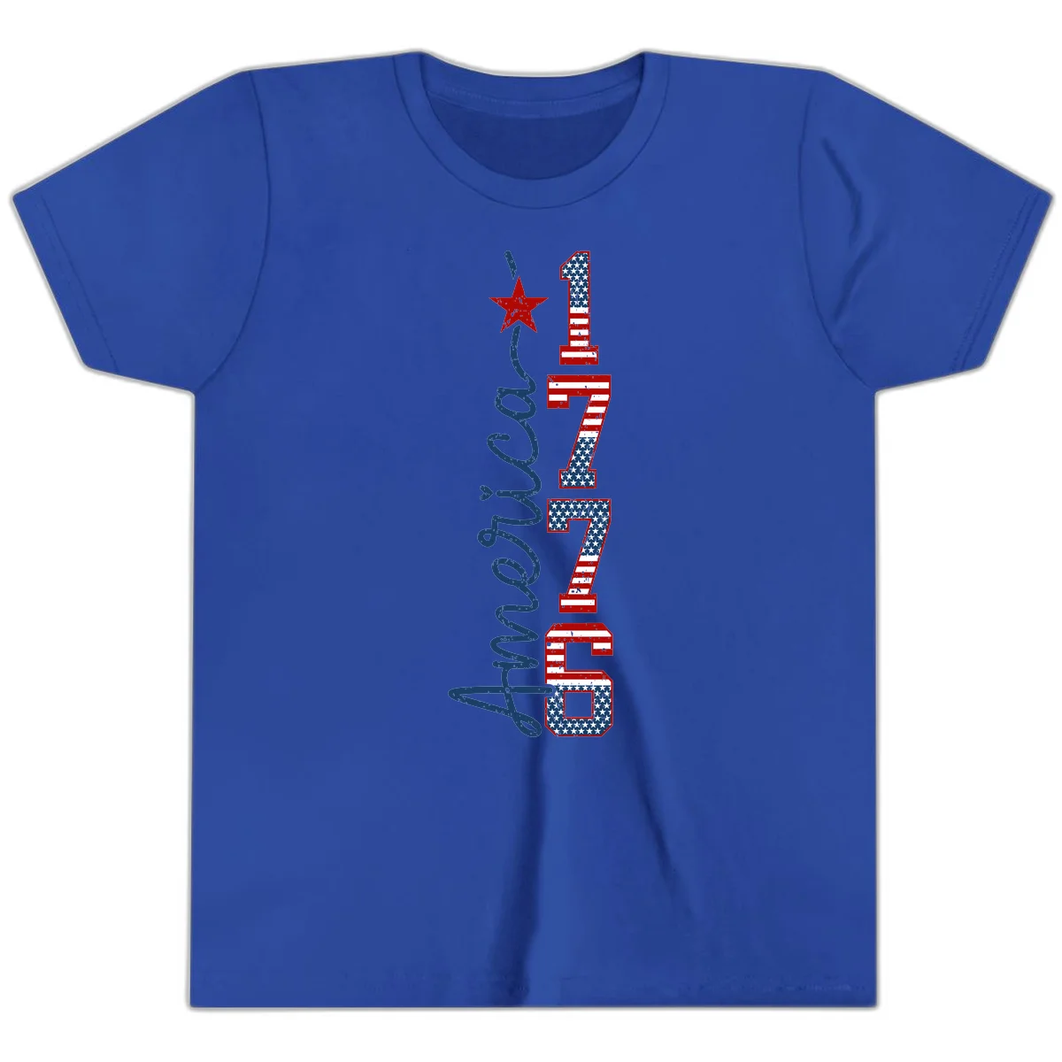 America 1776 Distressed Patriotic Youth T-Shirt in True Royal