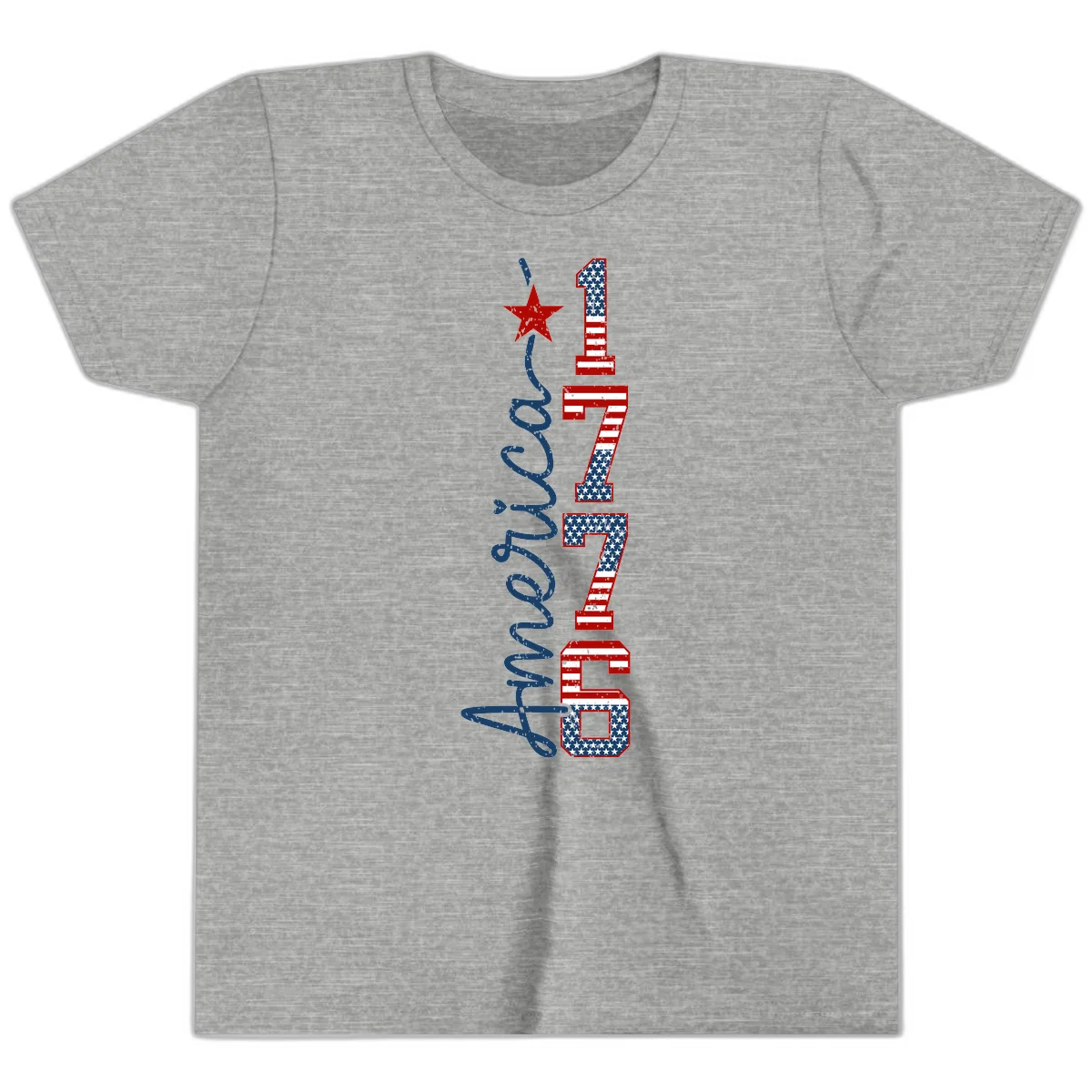 America 1776 Distressed Patriotic Youth T-Shirt in Athletic Heather