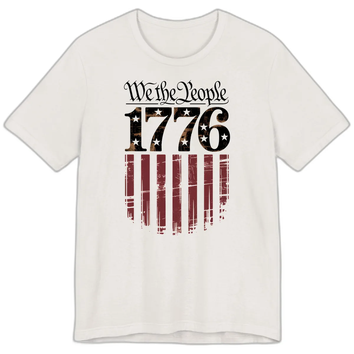 We The People 1776 Distressed Flag Design Premium T-Shirt in Vintage White