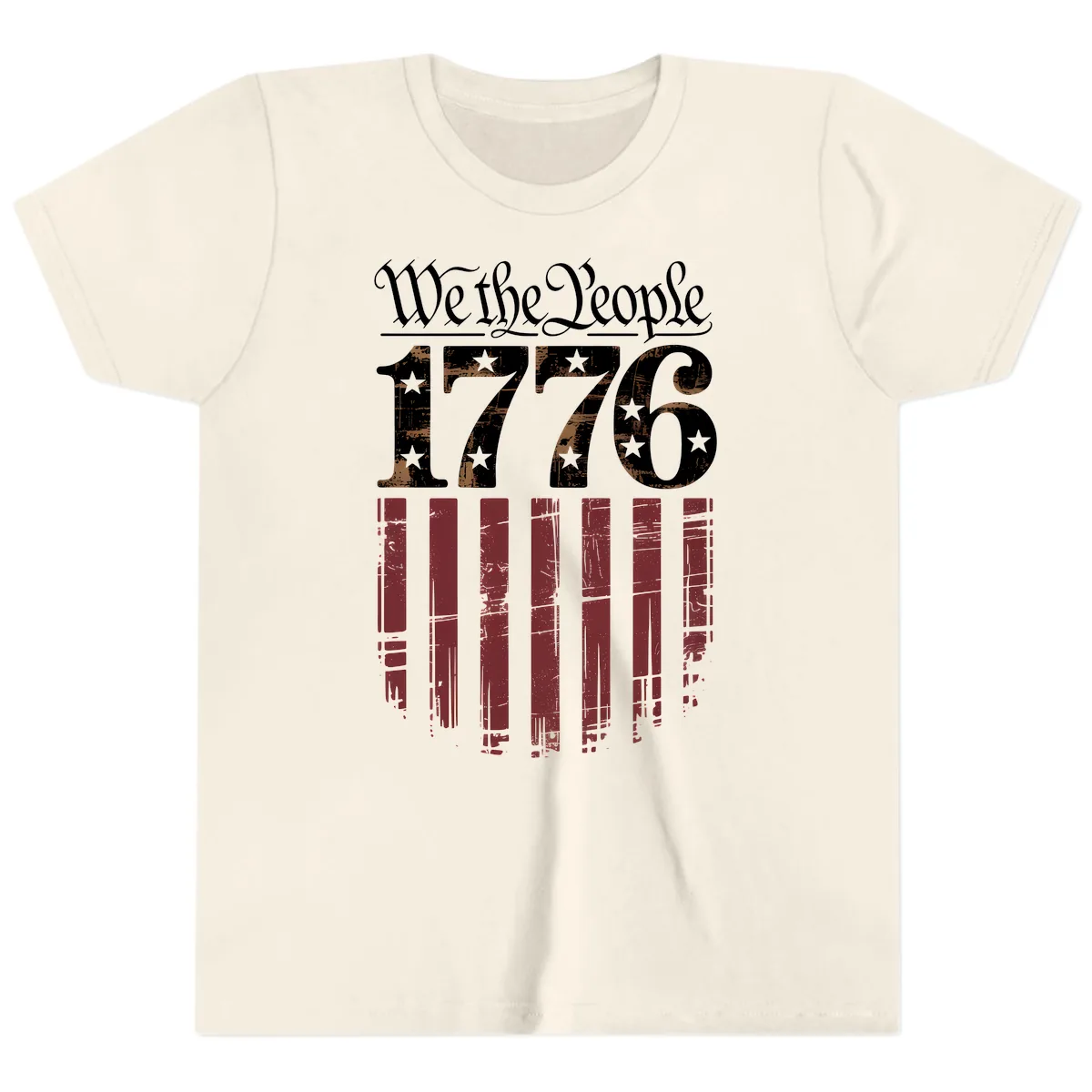 We The People 1776 Distressed Flag Design Youth T-Shirt in Natural