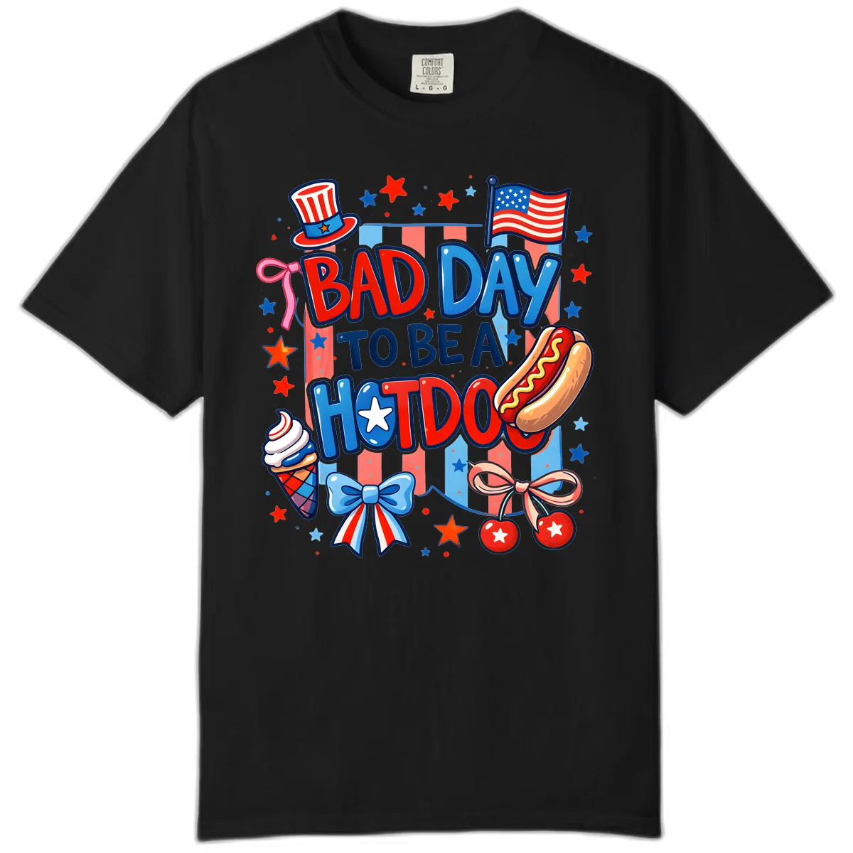 Bad Day To Be A Hot Dog July Fourth Fun Comfort Color in Black