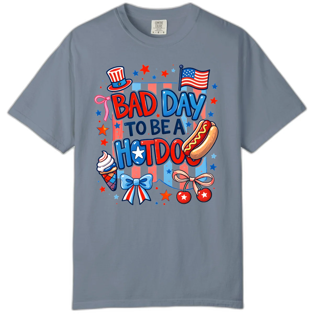 Bad Day To Be A Hot Dog Comfort Color in Blue Jean